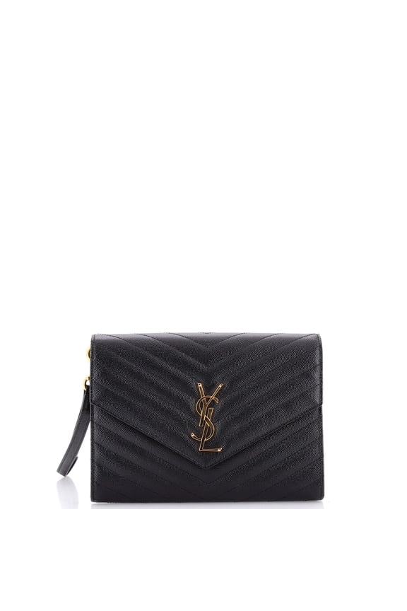 Pre-Owned Classic Monogram Envelope Wristlet Clutch Matelasse Chevron Leather By Rebag