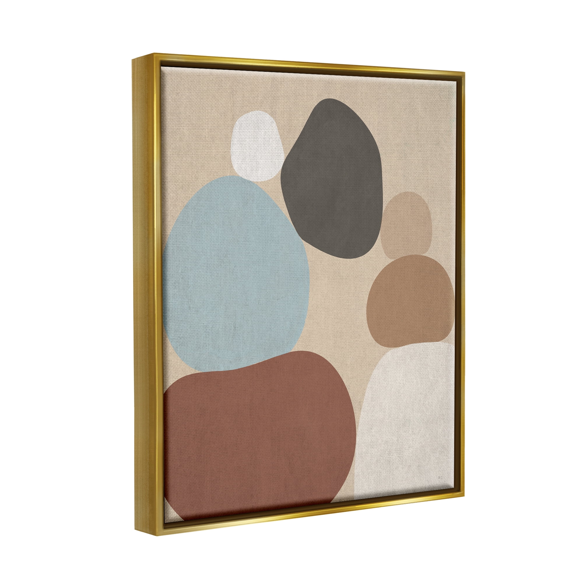 Stupell Industries Neutral Boho Contemporary Rocks Abstract Painting Gold Floater Framed Art Print Wall Art