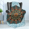 thumbnail image 4 of Mandala Soft Flannel Fleece Throw Blanket, Eastern Floral Round Ornament Influences on Marine Colored Backdrop, Cozy Plush for Indoor and Outdoor Use, 50" x 60", Multicolor, by Ambesonne, 4 of 5