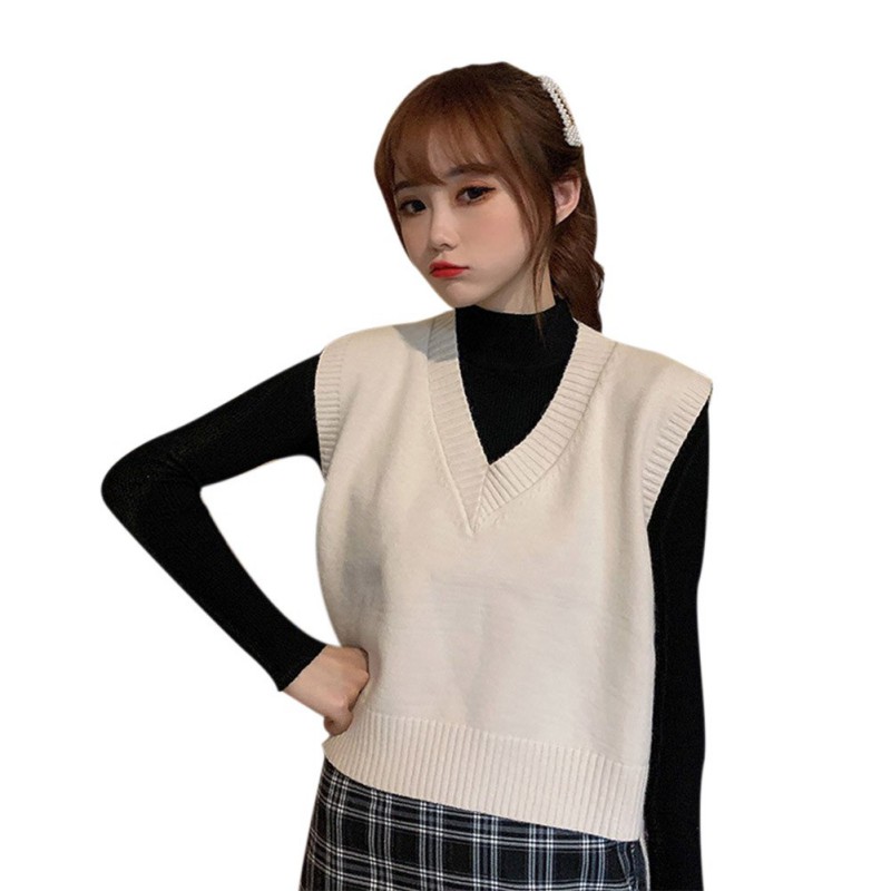 LifeShe Womens V-Neck Knitted Vest Sweater Pullover Sleeveless Uniform Waistcoat
