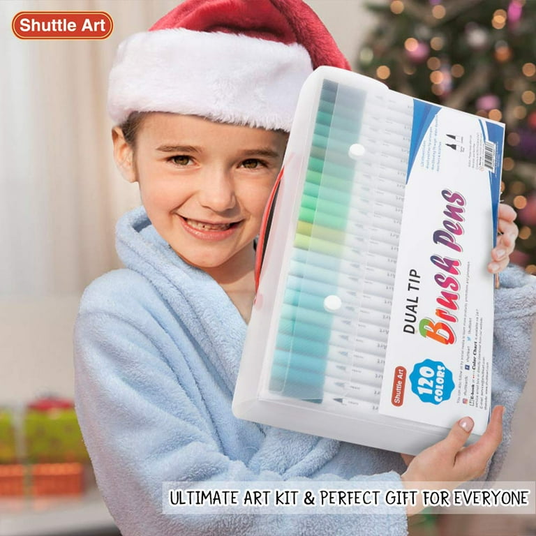 Shuttle Art Dual Tip Brush Pens Art Markers, 30 Colors Dual Tip Calligraphy  Pens Fine and Brush Dual Tip Markers Set Perfect for Kids Adult Artist