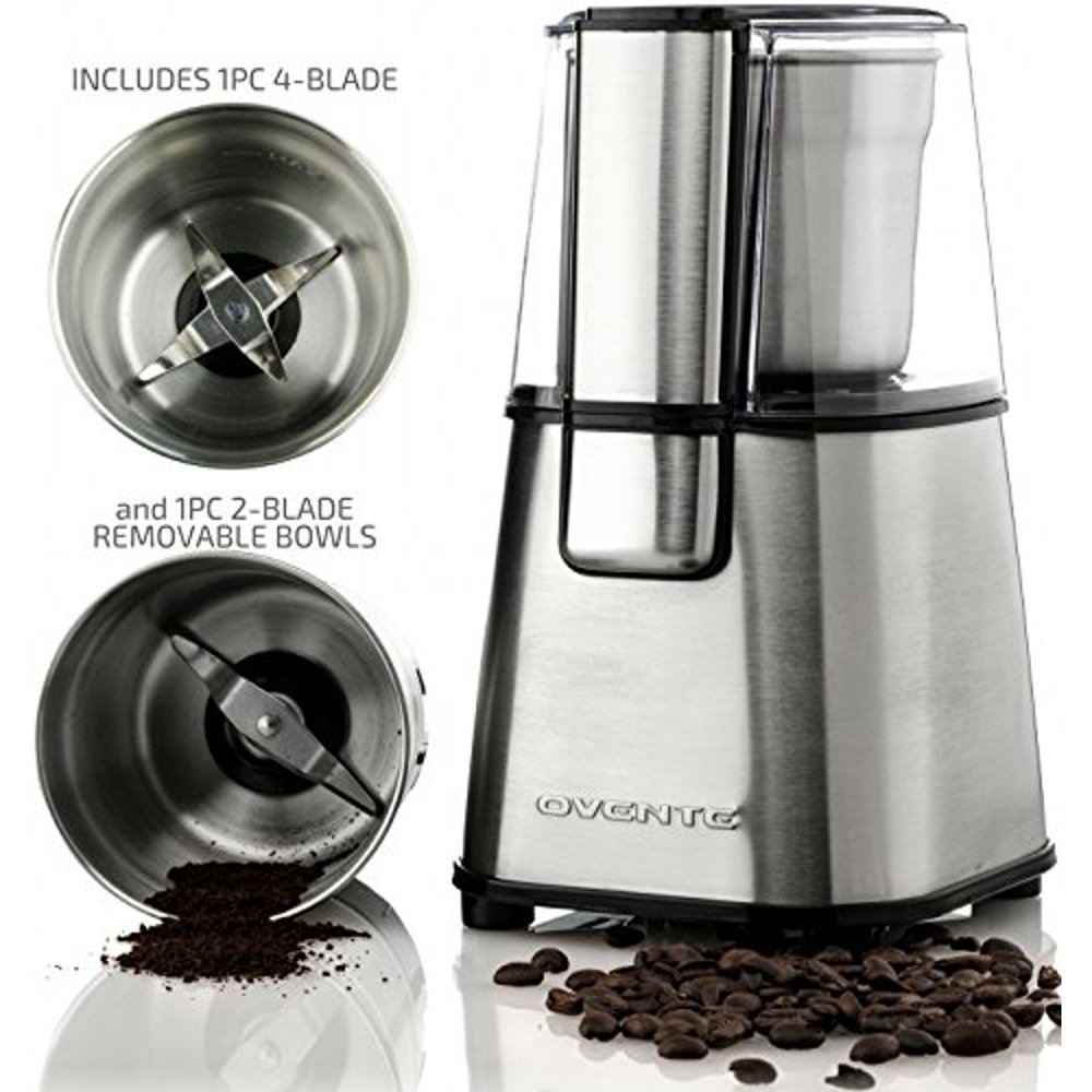Ovente Electric Coffee & Tea Grinder Mill 2.1 Ounce with 2 Blade Stainless Steel Grinding Bowl