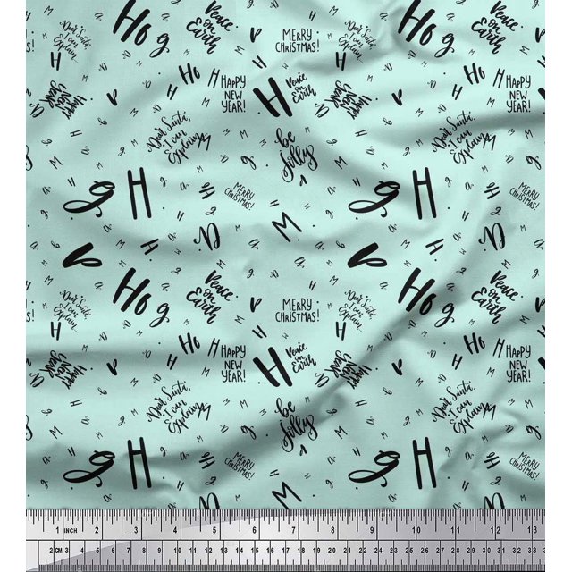 Soimoi Green Poly Georgette Fabric Peace On Earth Text Printed Fabric 1 Yard 52 Inch Wide