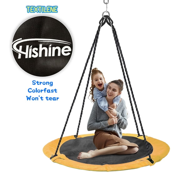 Saucer Tree Swing for Kids, 43" Waterproof Flying Saucer Swing with A Swivel, Hanging Straps, Adjustable Ropes,  Galvanized steel frame, padded with foam, Easy to Install Round Mat Spinner Swing