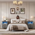 thumbnail image 3 of LGHM 2 Drawers Nightstand with Charging Station & LED Lights Set of 2, Farmhouse Bedside Table Dresser for Bedroom, Living Room, Gray, 3 of 11