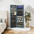 thumbnail image 3 of LEDREM LED Jewelry Cabinet Organizer - 47" Wall/Door Mount Armoire with Full-Length Mirror, 200+ Storage Slots & 2 Drawers, Rustic Blue, 3 of 7