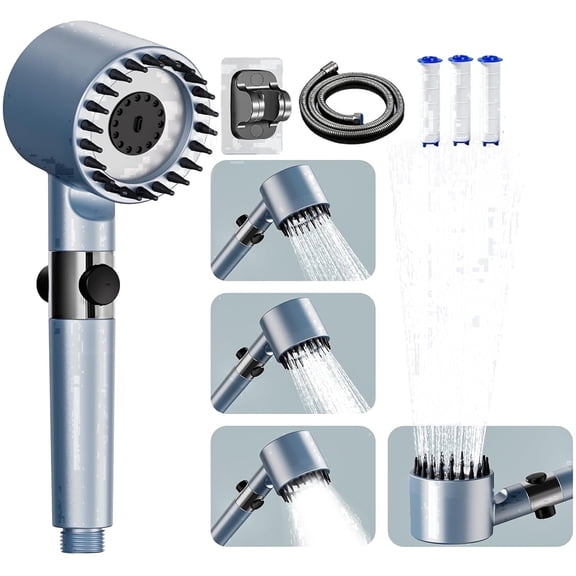 Ion Drops Shower Head, Filtered Showerhead with Handheld, High Pressure Showerhead with Filters for Hard Water, Light Blue