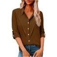 thumbnail image 3 of Feancey Women's Plus Size Linen Shirts Roll Up Long Sleeve Business Dress Shirt Lapel Collar Casual Office Work Blouses Beach Lightweight Loose Fit Tops Brown S, 3 of 8