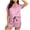 Hot Pink, variant on Women's Satin Pajama Set Short Sleeve Notch Collar Button Up Top with Bow Tie Shorts, 95% Polyester 5% Spandex, M-2XL
