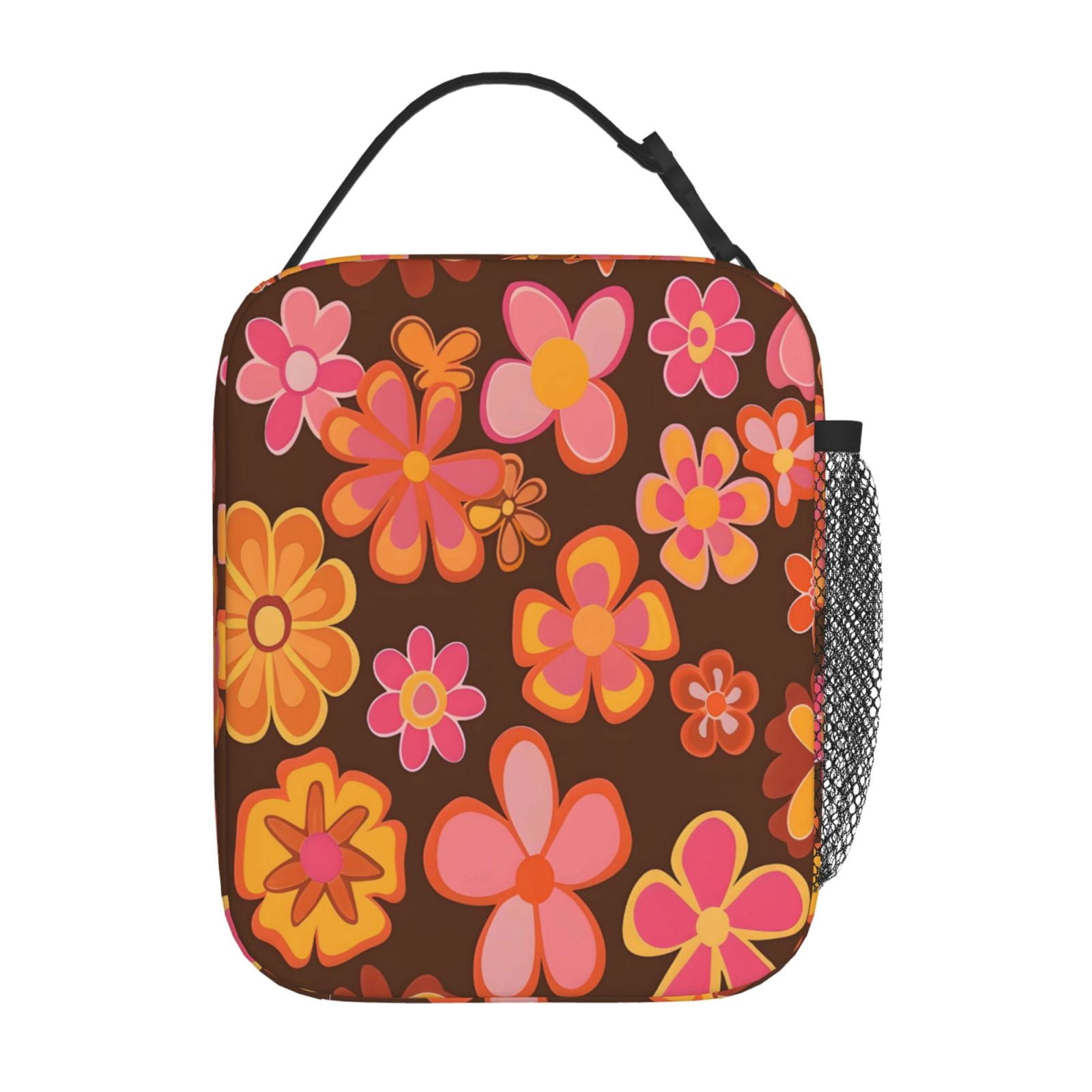 Lunch Bag For Women Men Insulated Portable Lunch Box Bento Box Office Picnic Travel Cooler Bag Retro Groovy Flowers Pattern (11)