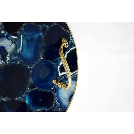 

Blue Agate Serving Tray With Brass Handles | Circular