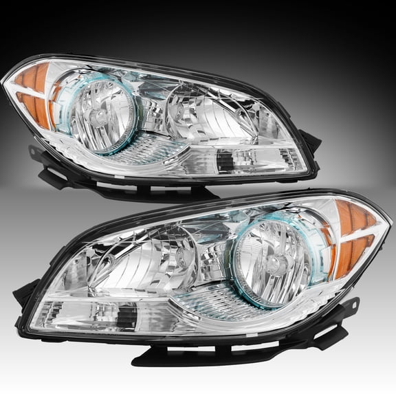 Headlights Assembly For 2008-2012 Chevy Malibu 08-12 Chrome Halogen Headlamp Set
