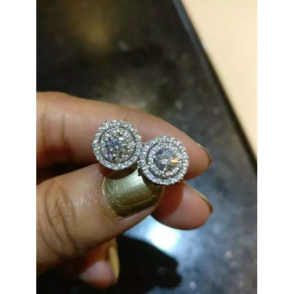 2Ct Lab Created Round Cut Diamond Screw Back Stud Earrings in 14K White Gold Plated