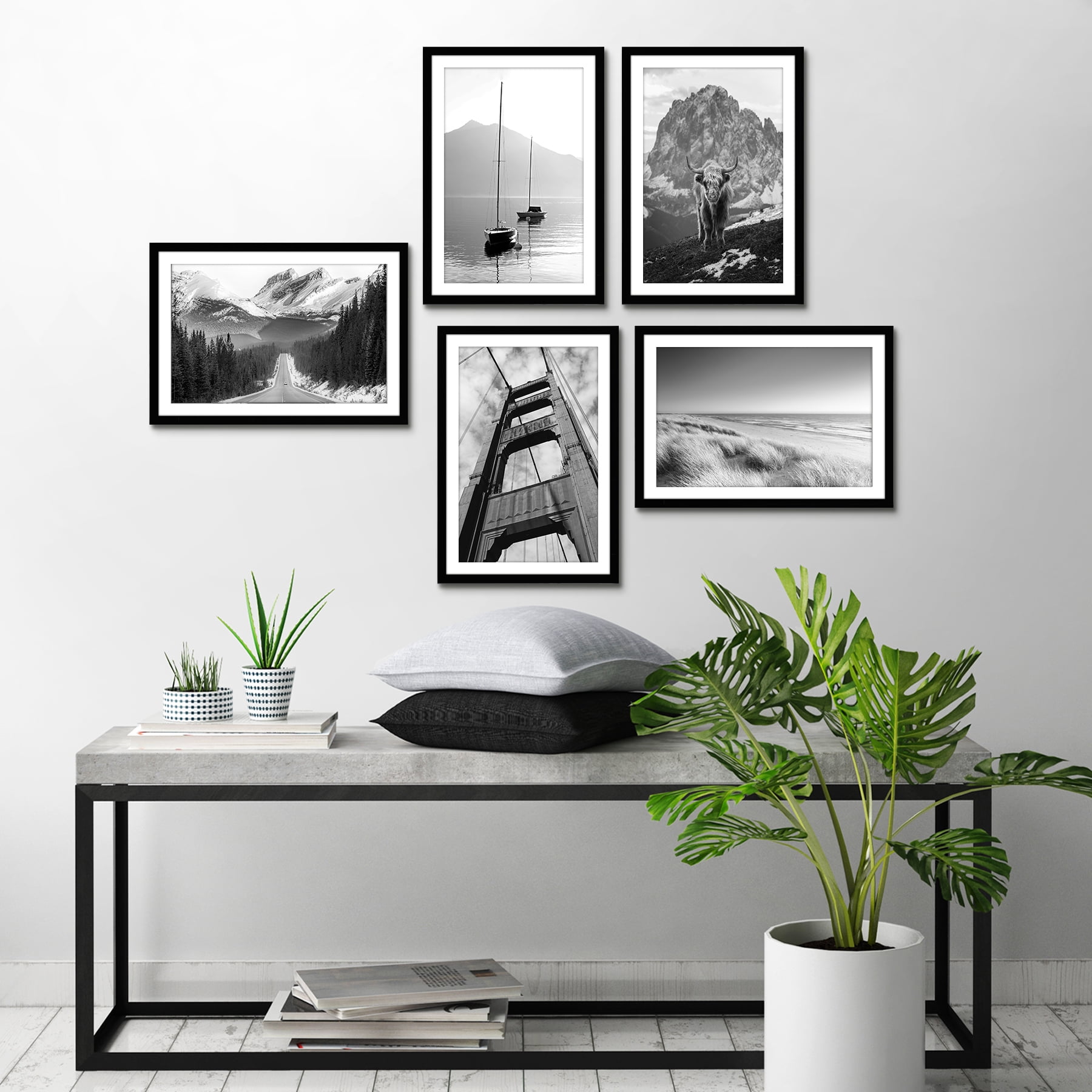 Americanflat 13x19 Picture Frame in Black - Displays 11x17 With Mat and 13x19 Without Mat - Set of 5 Frames with Sawtooth Hanging Hardware For Horizontal and Vertical Display