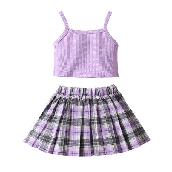 JAJAHO Toddler Baby Girl Clothes 2 Piece Skirt Sets Summer Outfits Spaghetti Strap Cropped Tank Tops And Pleated Skirts Fashion Clothing 0-4T Soft Outfit