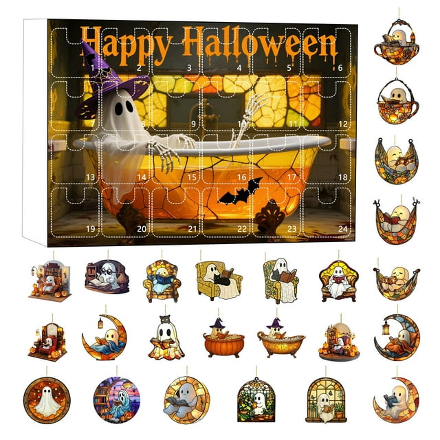TIELUTT Halloween 2D Reading Ornament Set Halloween Christmas Tree Kitchen Clock Timer Craft Lights Battery Operated with Timer Kid Timer Visual Countdown Stop Light Alarm Clock for Kids Kid Timer Clo