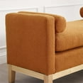thumbnail image 4 of Triple Tree Boucle Fabric Bed Bench with Wood Legs, Bolster Pillows, and Rolled Arm, Caramel, 4 of 6