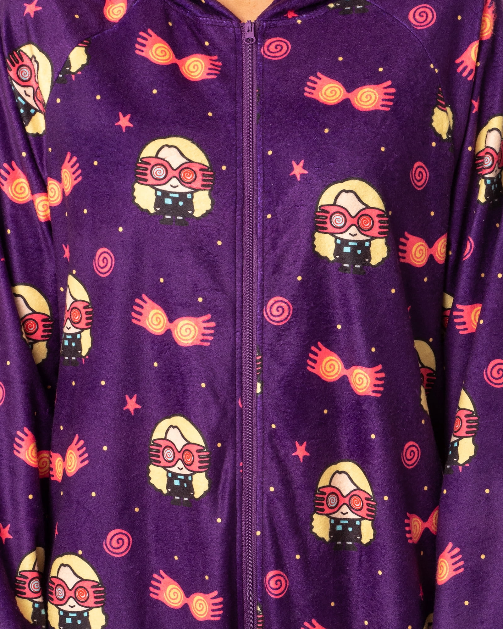 Harry Potter Womens' Luna Lovegood Chibi Footless Sleep Hooded One-Piece Union Suit Pajama Lounge