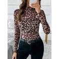 thumbnail image 2 of Womens Lace Mesh Long Sleeve Top Sheer See Through Tops Mock Neck Shirts Party Club Night Blouses Pink XXL, 2 of 8