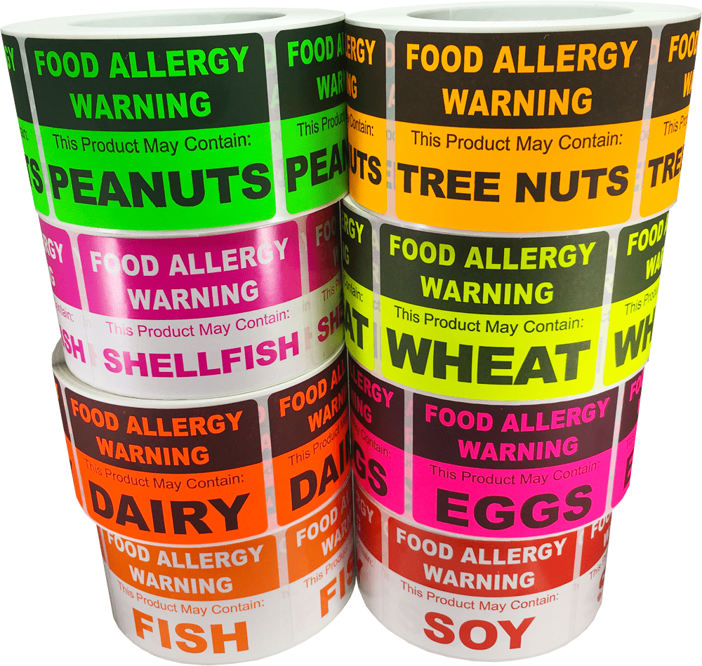 100 x Food Allergy Labels Food Warning Labels Food Allergen Stickers 