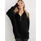 thumbnail image 5 of Sudadera con Capucha de Larga Extragrande para Mujer, Cuello en V, Botones y Abertura Lateral, Estilo Informal. Negro XL, 5 of 9