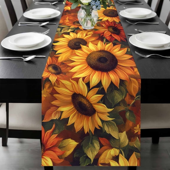 Sunflower Table Runner 36 Inches Long, Spring Summer Floral Watercolor Botanical Kitchen Coffee Dining Table Decoration for Home Party Birthday Wedding Home Decor 13x36 Inches
