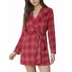 thumbnail image 1 of Abrigo de invierno con cinturón y cuello de chal de cuadros para mujer Inspire Chic L rojo, 1 of 7