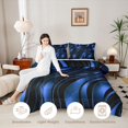 thumbnail image 3 of Castle Fairy 3D Metallic Blue Wave Full Size Comforter Sets 3-Piece,Curved Glossy Abstract Texture Bedding Comforter Set,Dark Azure,Black Reversible,1 Comforter and 2 Pillowcases, 3 of 6