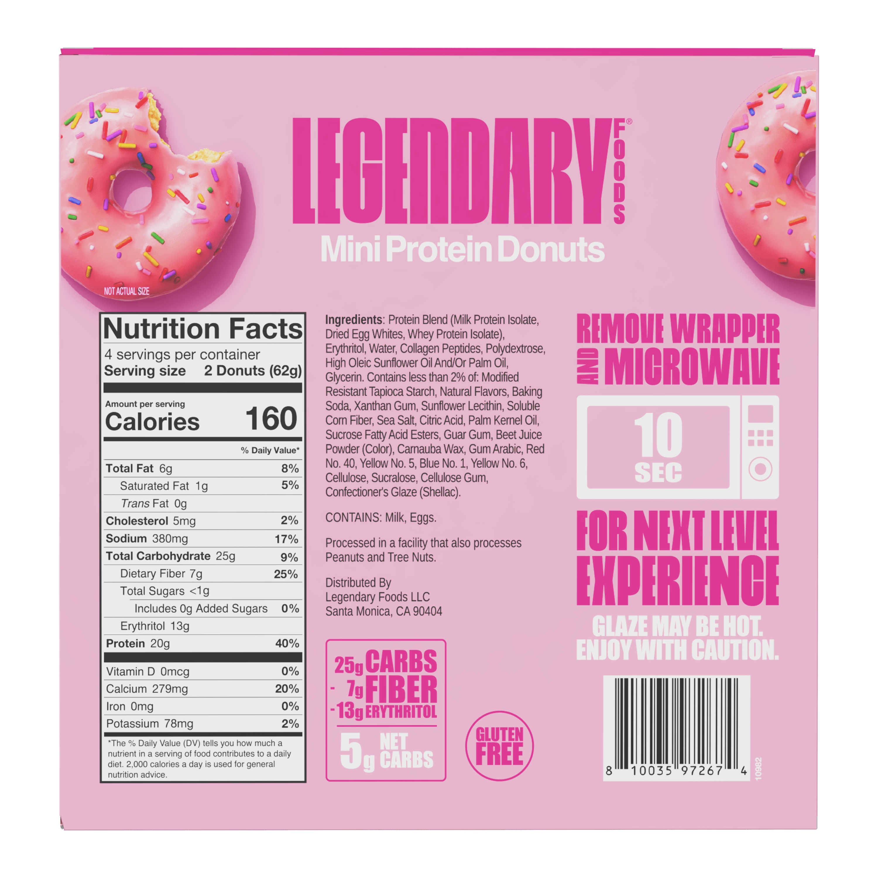 Legendary Foods Protein Donuts, Pink Sprinkle, 20g Protein, 4 Pack, Keto Friendly, Gluten Free