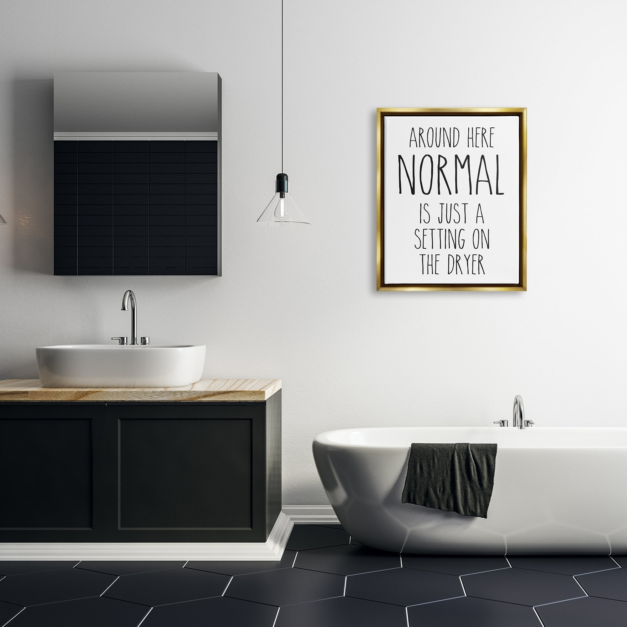 Stupell Industries Normal Dryer Setting Funny Laundry Dryer Lettering Graphic Art Metallic Gold Floating Framed Canvas Print Wall Art, Design by Lettered and Lined