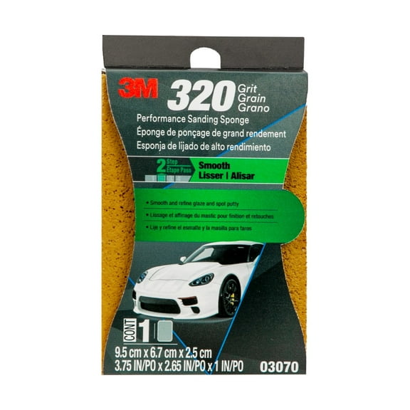 3M Auto Advanced 2-Step Smooth Performance Sanding Sponge, 3.75" x 2.65" x 1", 320 Grit