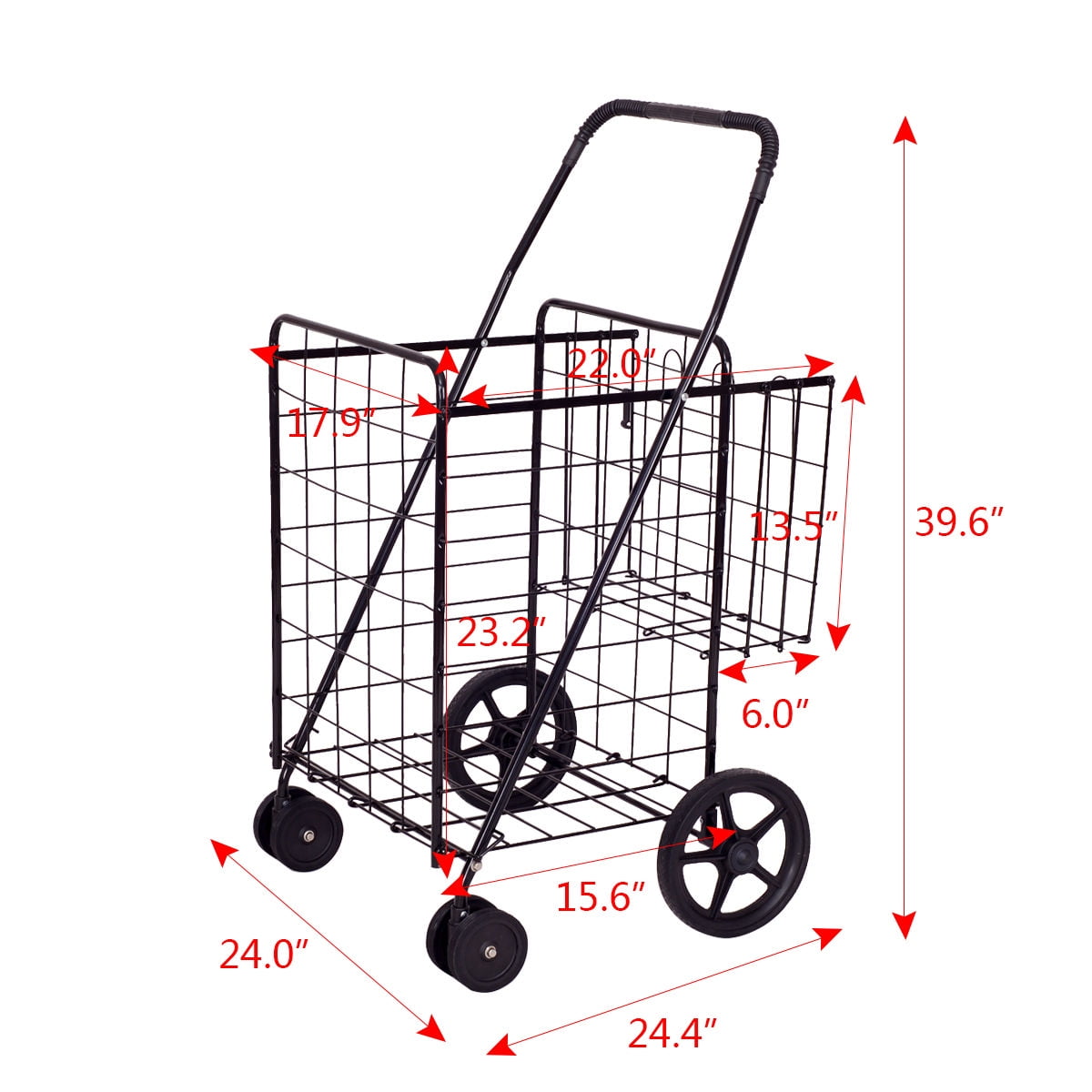 Folding Shopping Cart Jumbo Basket Grocery Laundry Travel w/ 8 Stair Wheels m