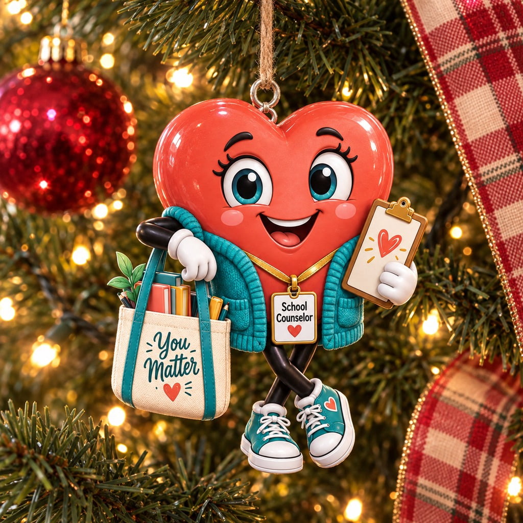 Christmas Tree Ornament, School Counselor Heart Character, Holiday Gift ...