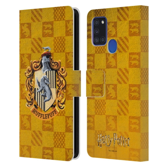 Head Case Designs Officially Licensed Harry Potter Prisoner Of Azkaban I Hufflepuff Crest Leather Book Wallet Case Cover Compatible with Samsung Galaxy A21s (2020)