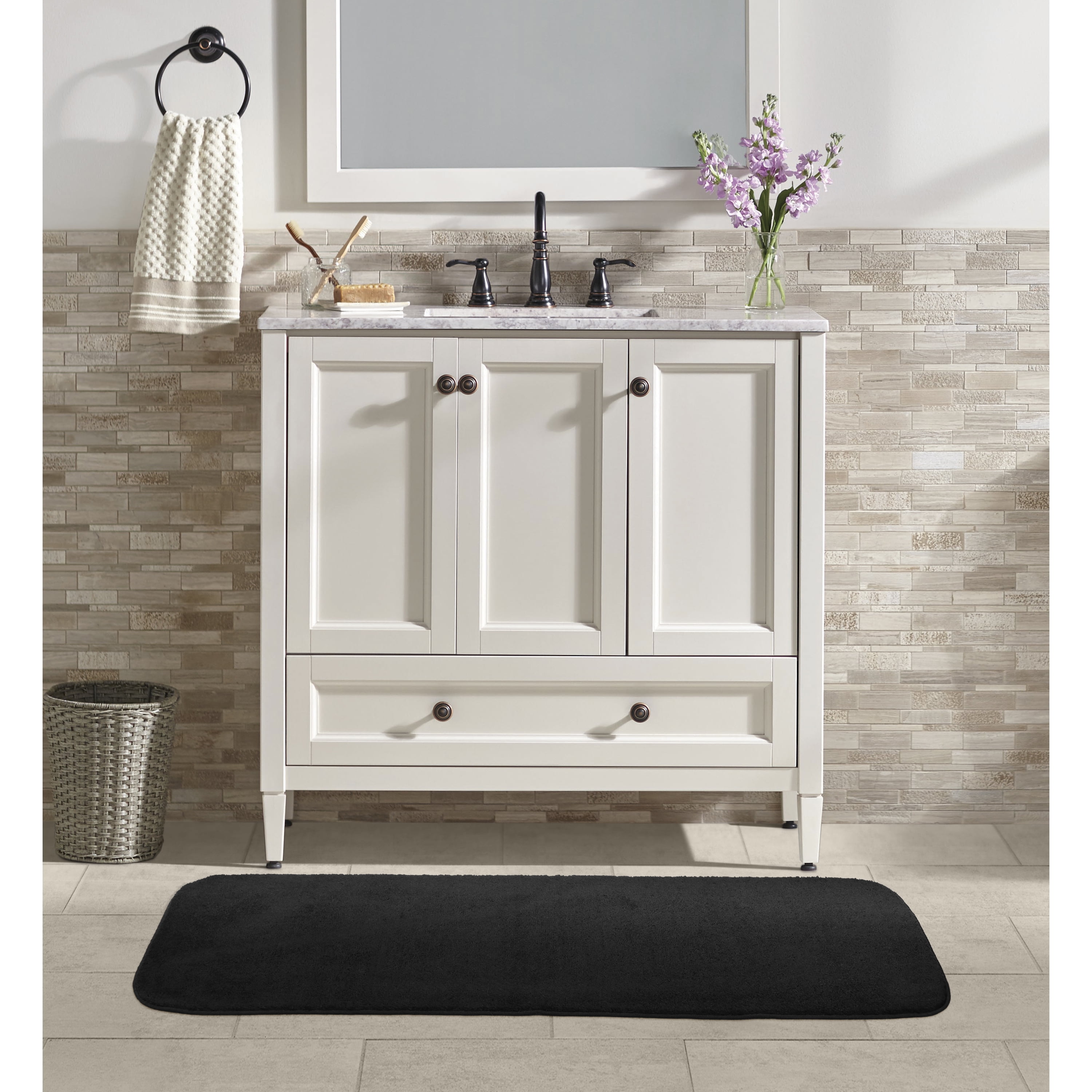 Garland Rug Gramercy Washable Polypropylene Black Bathroom Runner, 22” x 60”