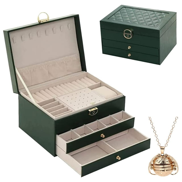Caja Joyero, Alajero Grande de 3 Niveles Relicario Incluido Caja de Almacenamiento para Guardar Collares, Anillos, Aretes, Reloj, Pulseras, Organizador de Joyas Alhajero, Diseño Elegante