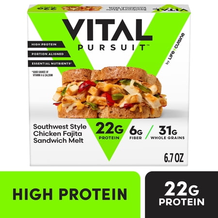 Vital Pursuit High Protein Southwest Style Chicken Fajita Sandwich Melt Frozen Food, Air Fryer Ready Dinner Meal, 6.7 oz (Frozen)