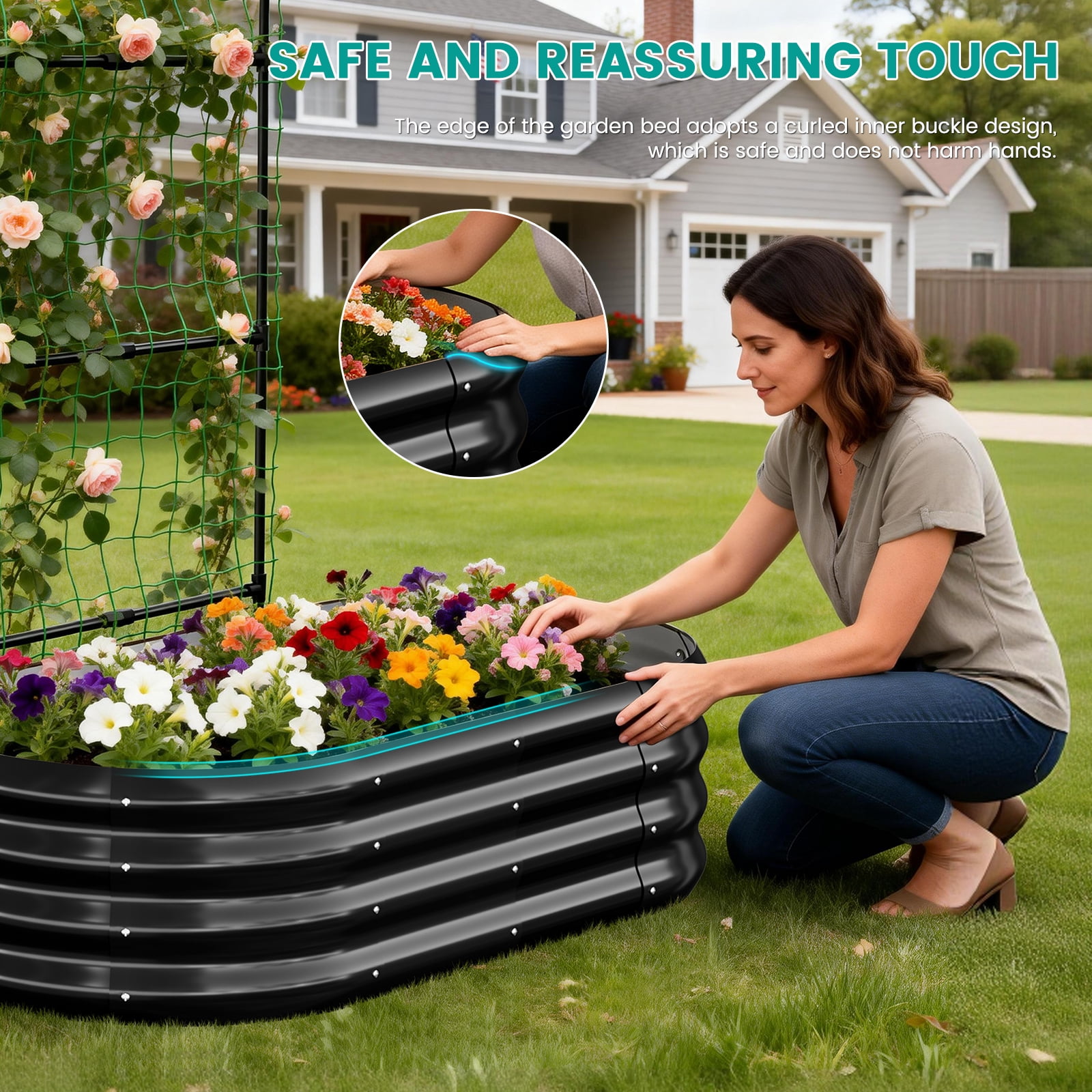 MOPHOTO 87inch Raised Garden Bed Arched Trellis Galvanized Planter Backyard Box Outdoor for Gardening,Climbing Vegetables,Plants,Flowers(Black-2pcs)