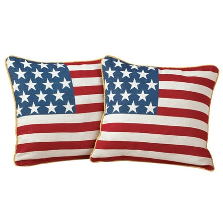 Decorative Pillows Set Of Two Americana, USA Flag, Decorative Throw / Accent Pillow Covers with Zippers, Set of 2, 17