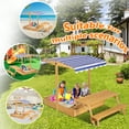 thumbnail image 6 of Haverchai Kid Sandbox with Lid, Outdoor Wooden Sand Boxes with Kids Picnic Table, Sandpit with Cover Canopy, Toddler Outdoor Playhouse with 2 Bench, Adjustable Roof & Bottom Liner for Backyard, Beach, 6 of 9