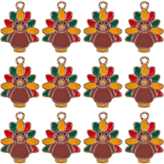 1 caja de 30 dijes de pavo para el Día de Acción de Gracias, con temática de animales, de aleación de esmalte, de colores variados, para fiestas, bonitos y pequeños.