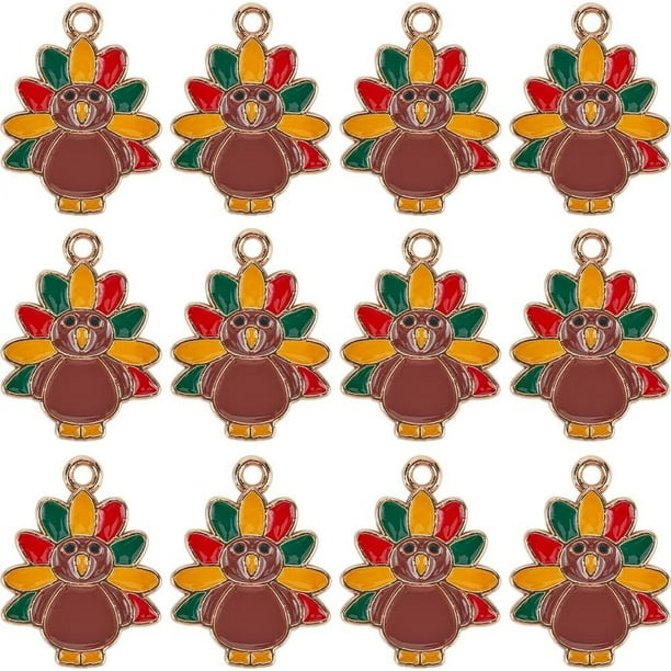 1 caja de 30 dijes de pavo para el Día de Acción de Gracias, con temática de animales, de aleación de esmalte, de colores variados, para fiestas, bonitos y pequeños.