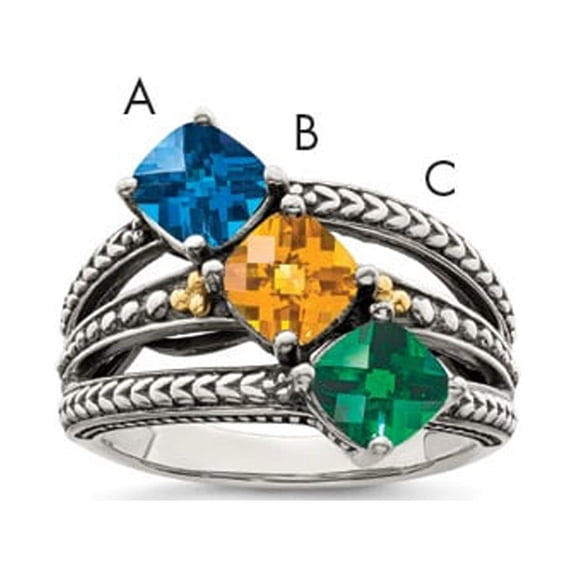 Finest GoldQMR11-3-10 Sterling Silver Two-Tone & 14K Three-Stone Mothers Ring Mounting - Size 10