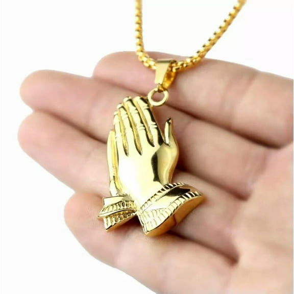 GKNET Men's Gold Praying Hands Pendant Necklace Lord's Prayer Delicate Jewelry Chain 24" Gift