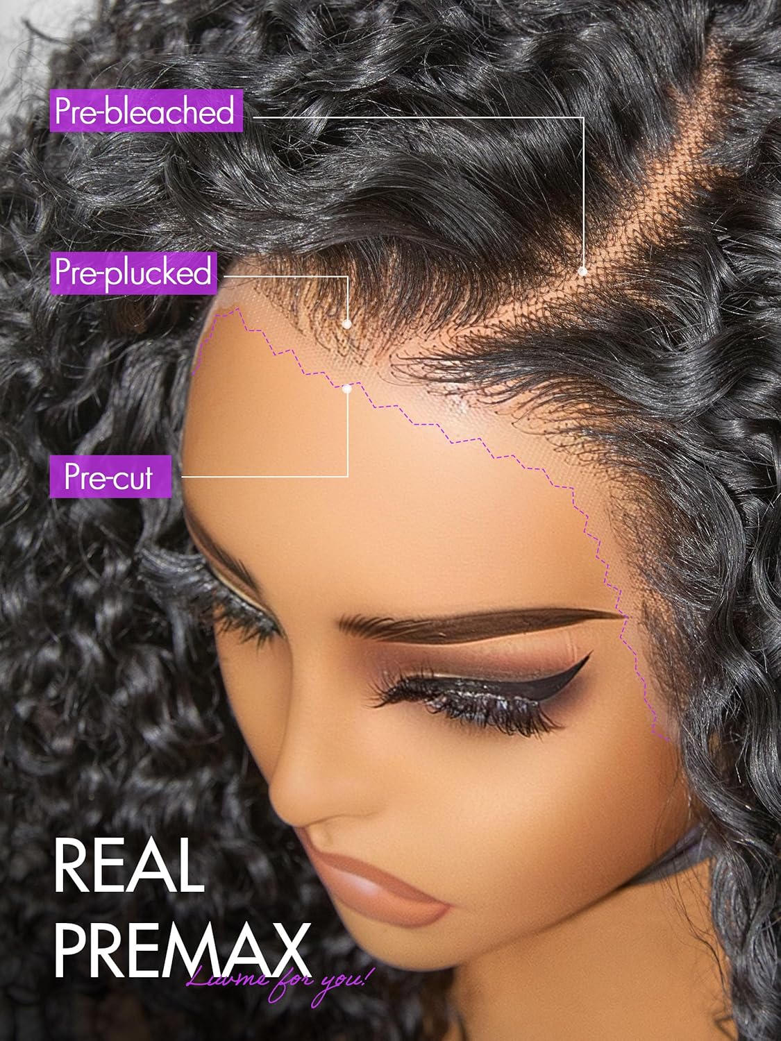LUVME 100% Real Human Hair 18" HD Lace Frontal Wig Deep Curly Drawstring Cap Glueless Pre Cut Plucked for Women