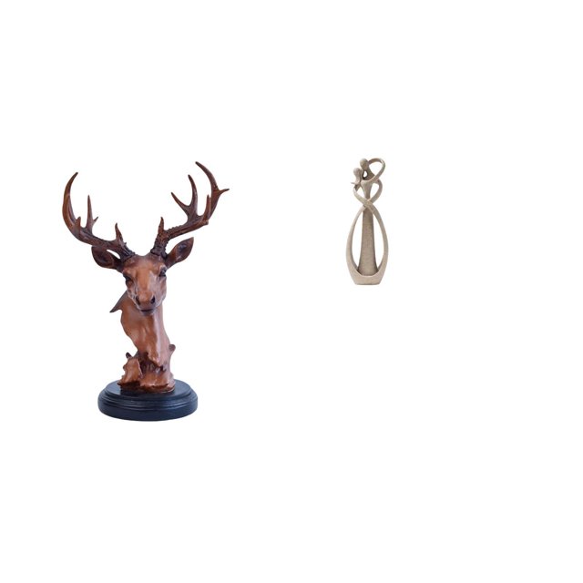 Figura de cabeza de ciervo, pareja, estatua de animal en miniatura, adorno decorativo de resina para mesa, hecho a mano, romántico, para el hogar, ade