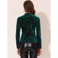 thumbnail image 3 of Blusa de mujer de terciopelo con cuello redondo y manga larga con estrellas brillantes metálicas Verde L, 3 of 5