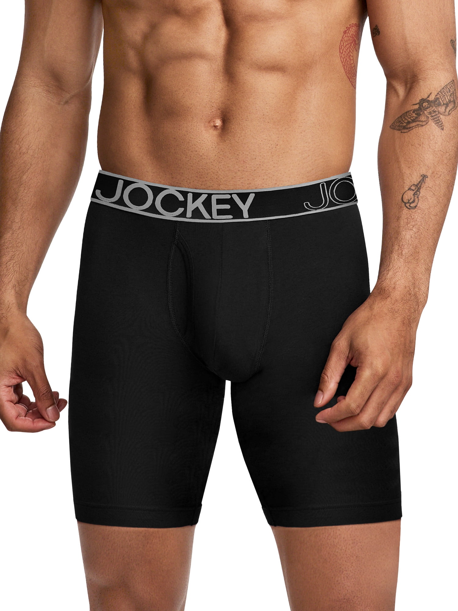 Jockey Essentials Men's Durable Cotton Stretch 8" Long Leg Boxer Brief - 3 Pack