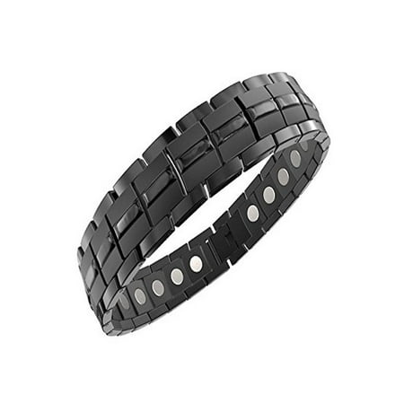 Mens Black Rosary Bracelet Mens Magnetic Titanium Bracelet Carbon Black for Arthritis and Carpel Tunnel, Adjuster, Gift Box (7.5) ()