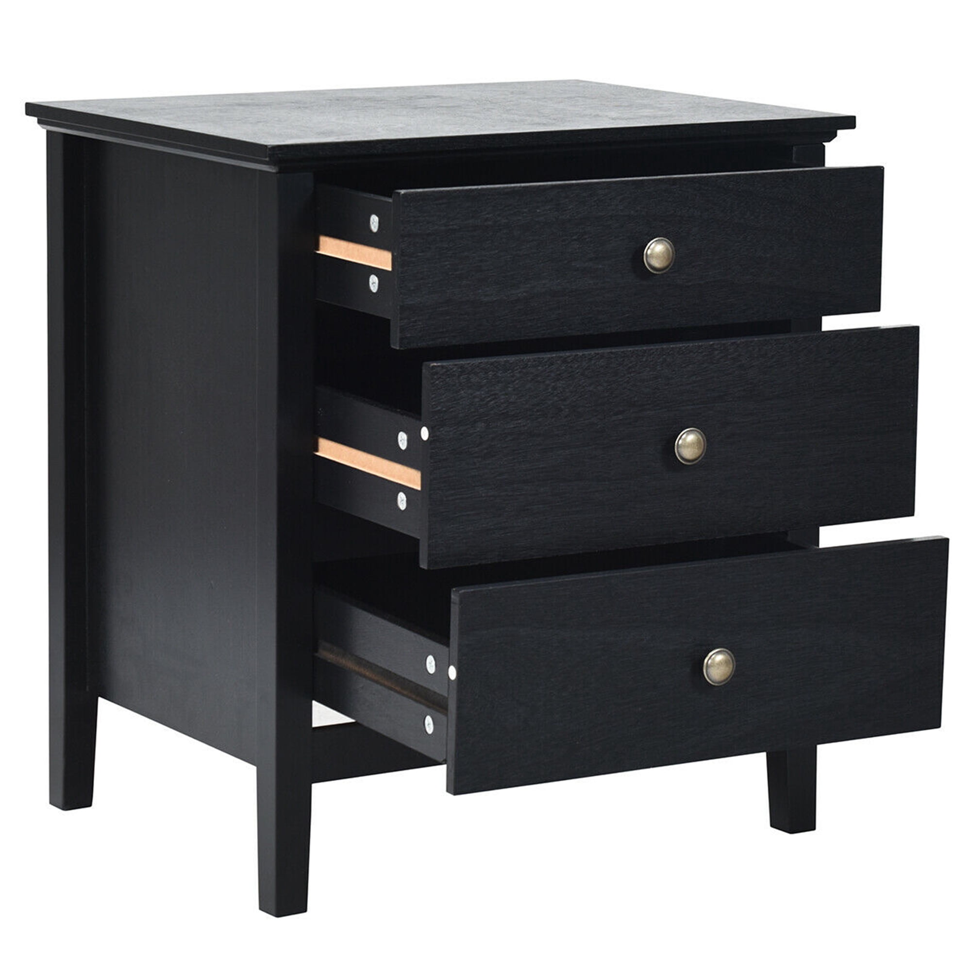 Gymax Accent Table Organizer Nightstand Beside End Side Table W/3 Drawers Black